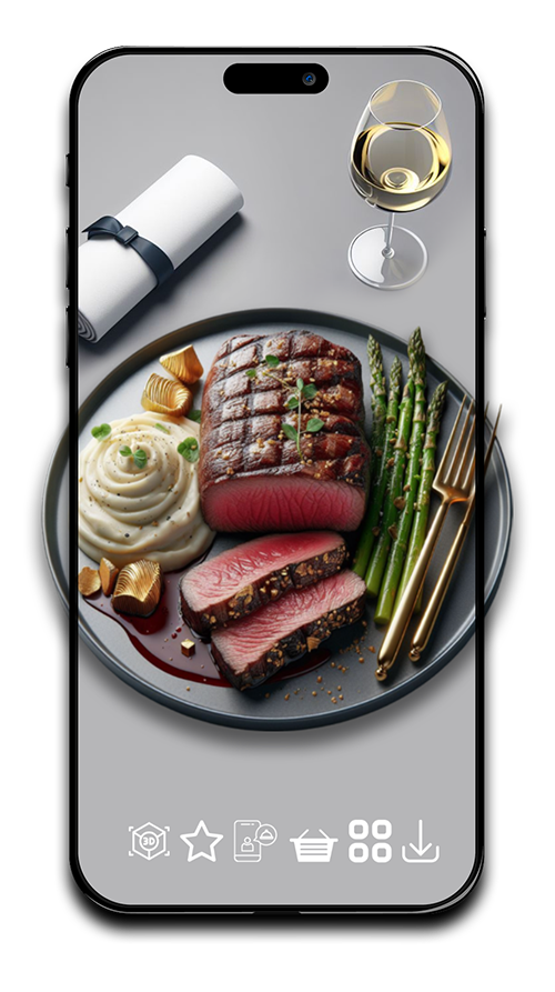 Virtual Dish 3D menu app mockup on an iPhone